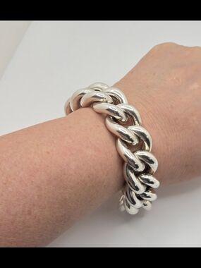 Heavy 76g Vintage Italian Sterling Silver Curb Link Toggle Bracelet REEB